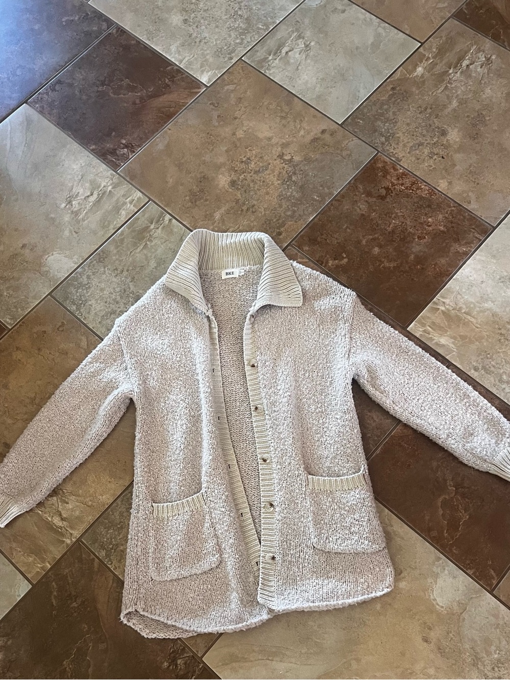 BKE Cream Bouclé Button-Front Cardigan